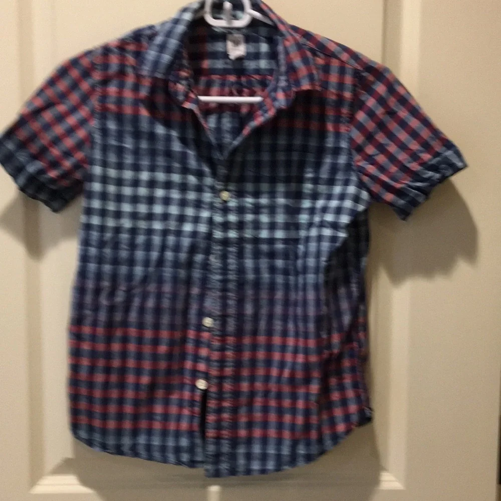 Gap Kids button down gingham checkered Short Sleeves collar shirt size M (8)